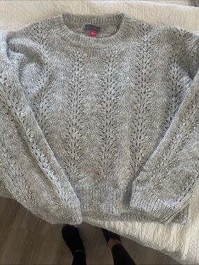 Vince Camuto Gray Sparkle Knit Pullover Sweater